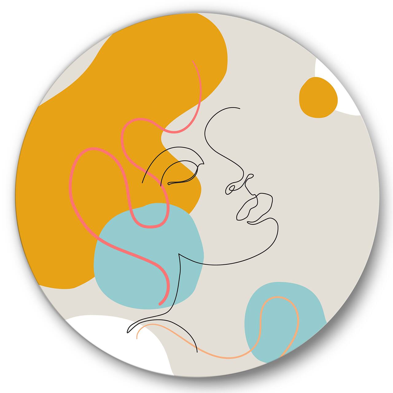 Designart - Minimal One Line Portrait of Female Face I - Modern Metal Circle Wall Art